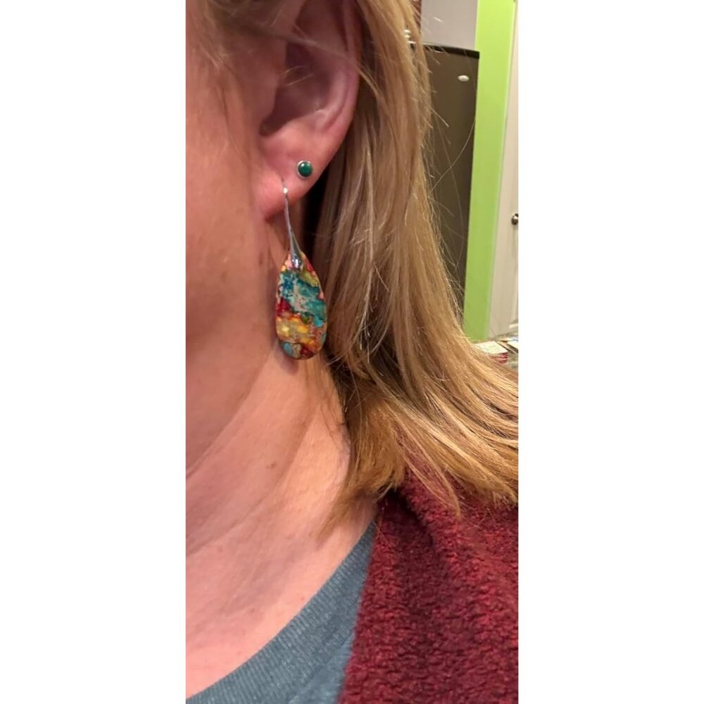 Charming Multicolor Stone Dangle Drop Earrings Wi… - image 2